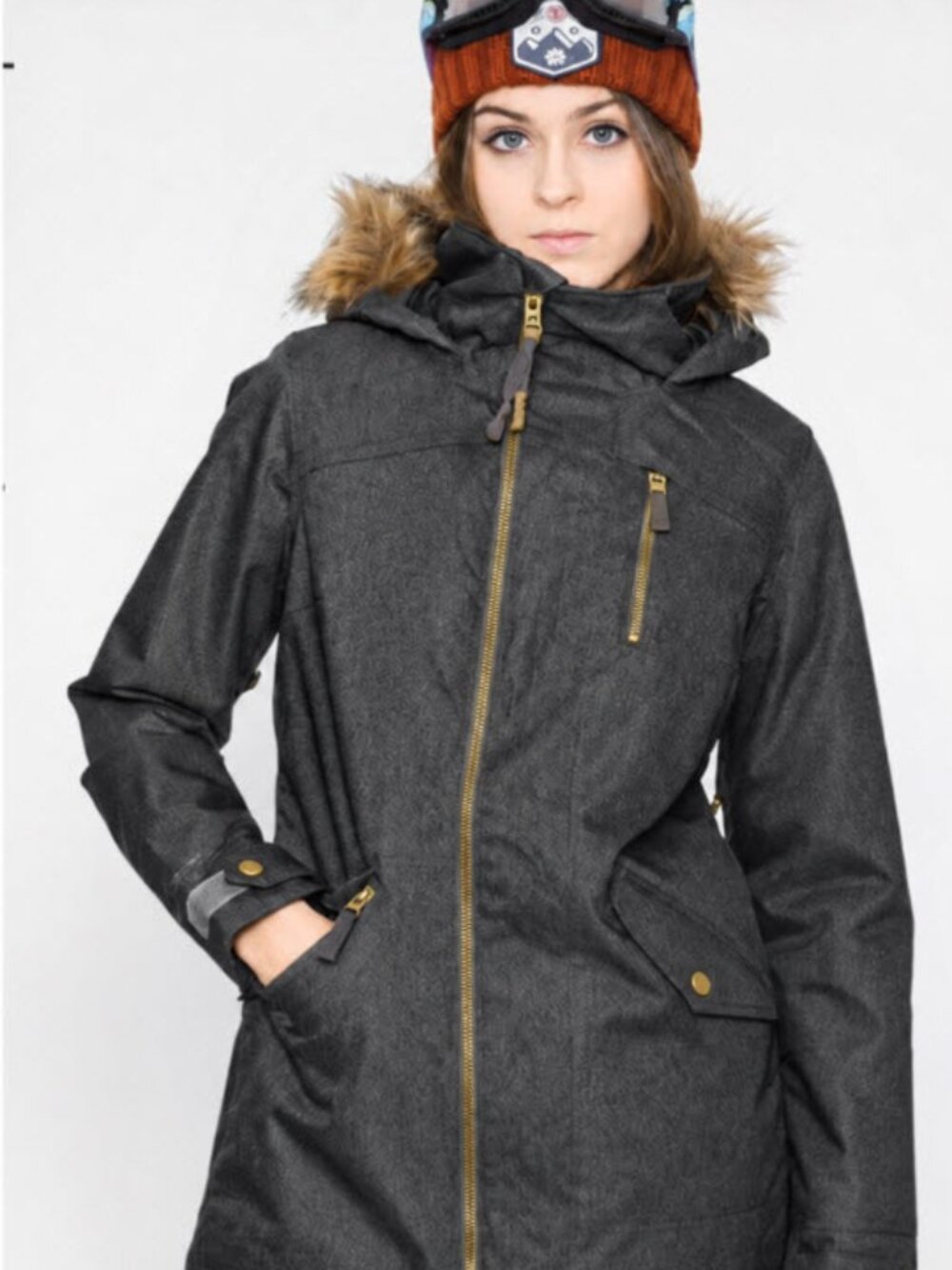 Burton Hazel DRYRIDE Faux Fur Hood Ski Snowboard Jacket M Charcoal